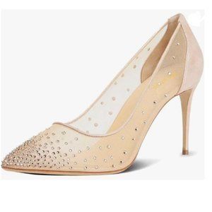 Wo Wagas Apricot Studded Pumps High Heels Slip On Rhinestone Party Shoes